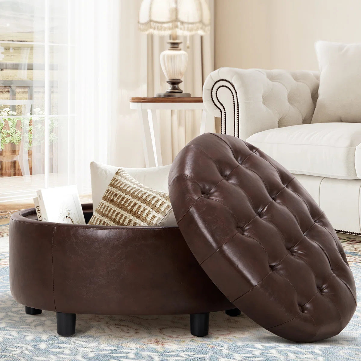 Oversized Upholstered Round Storage Ottoman