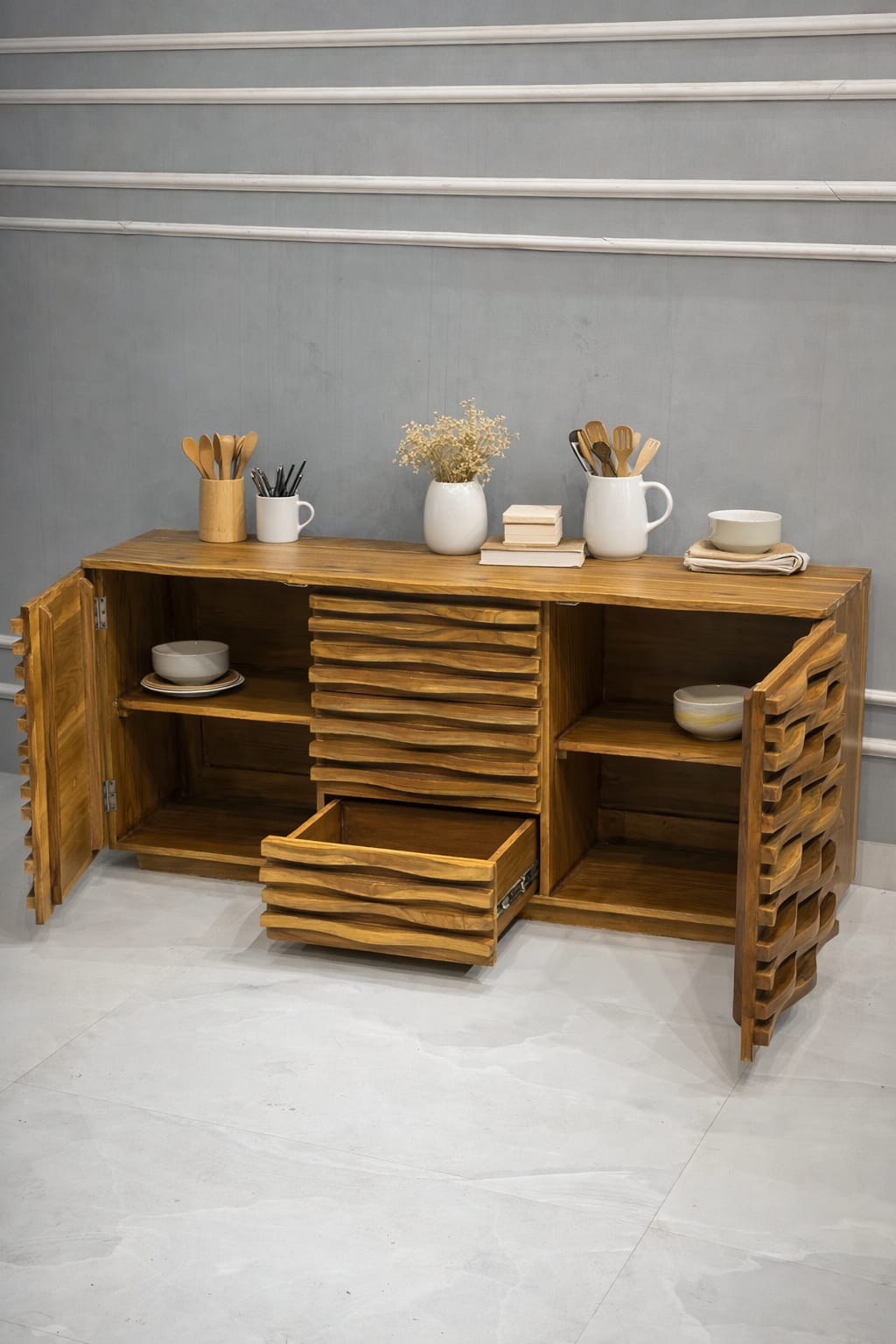 Modern Wooden Executive Office Table with Textured Front | Premium Office Desk