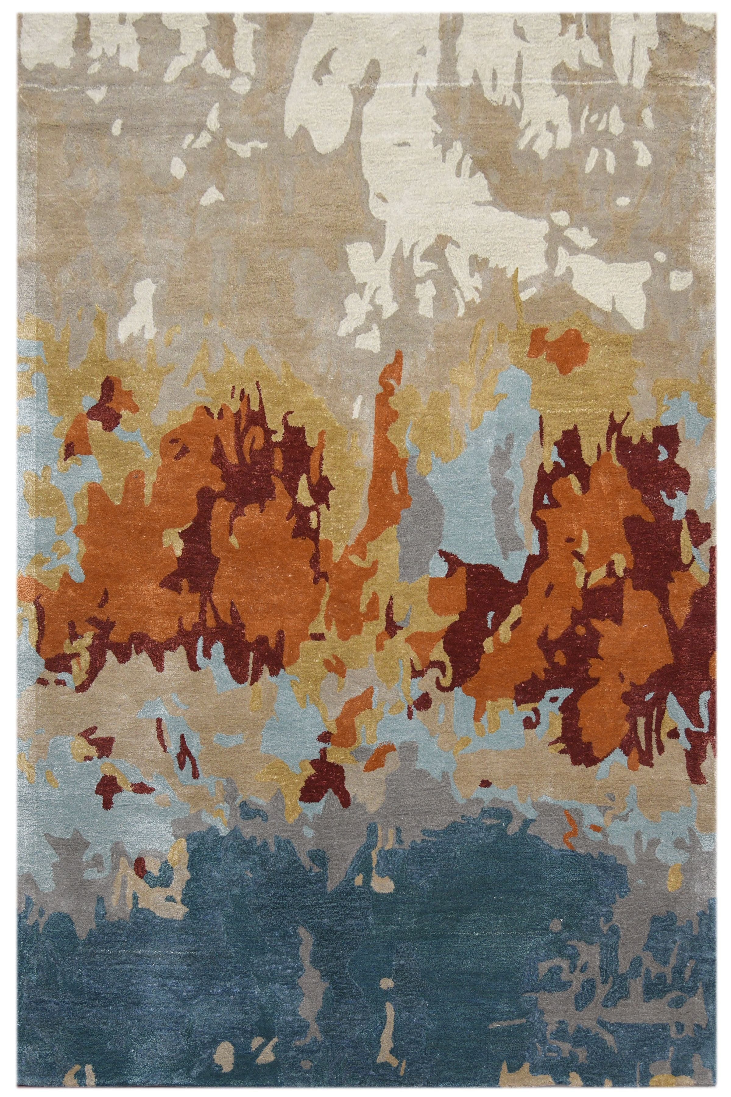 Orange Wool & Viscose Dream Scape 4x6 Feet Hand-Tufted Carpet - Rug