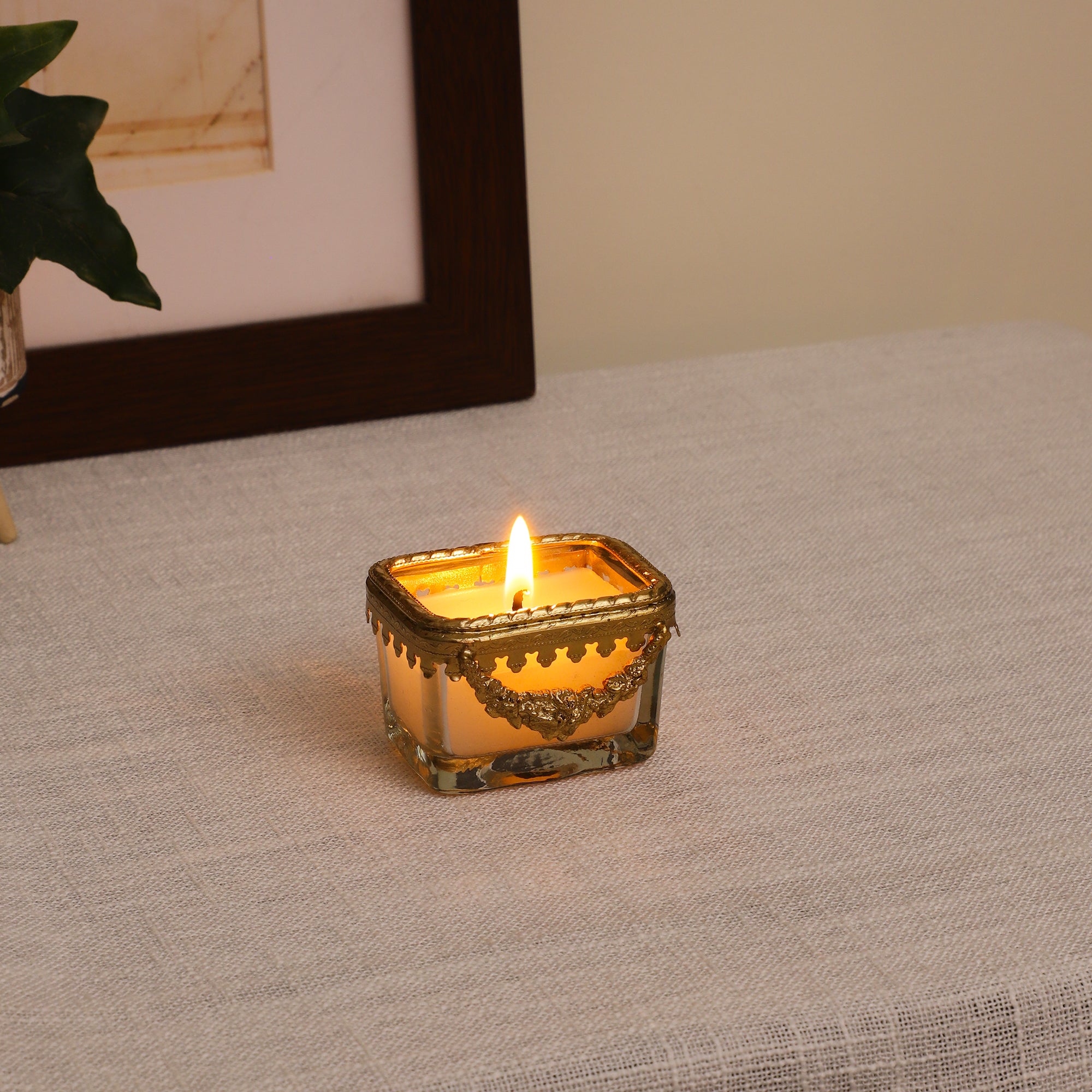 Snowy Whisper White Scented Candle Glass Jar With Golden Ring - OUCHCART