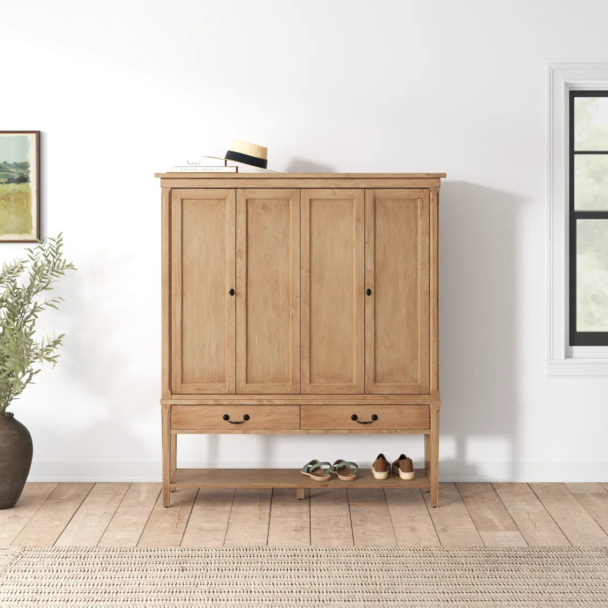 Annabel 4-Door Solid Wood Wardrobe Armoire Minimalist Stylish Storage-OUCH CART | Wardrobe 