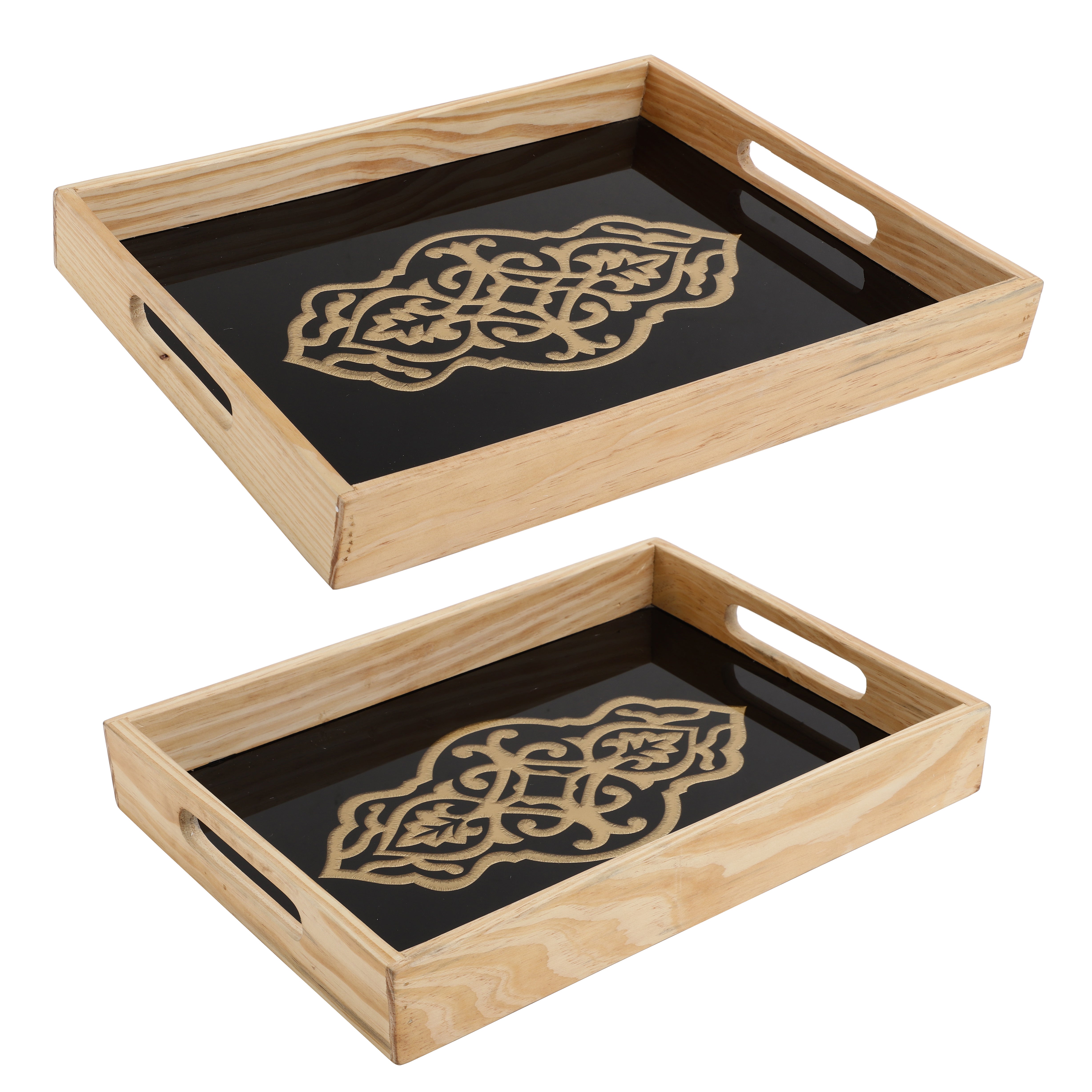 Zamora Black Embossed Glass Tray