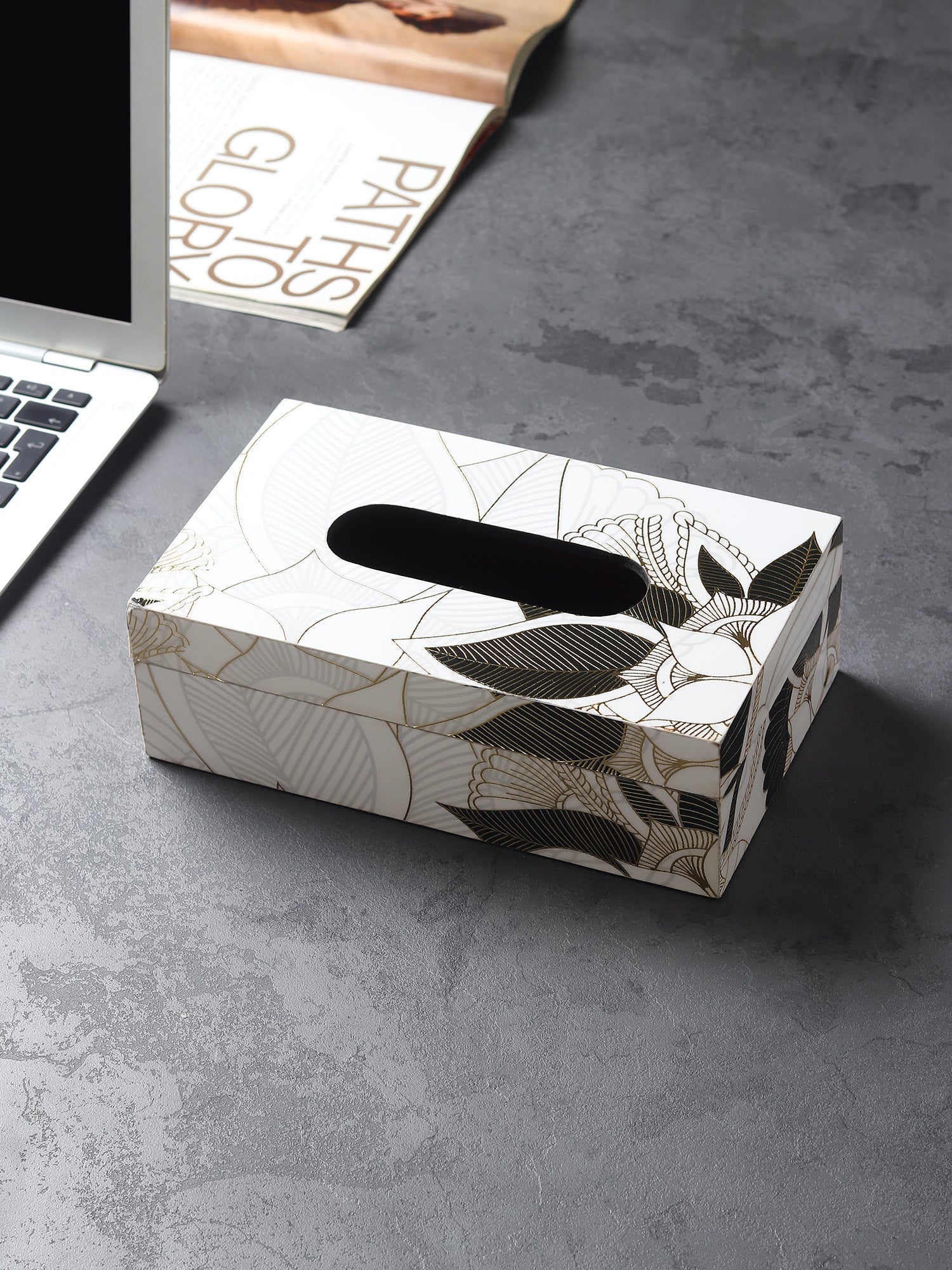 Ivory Noir Bloom Tissue Box  - Ouchcart