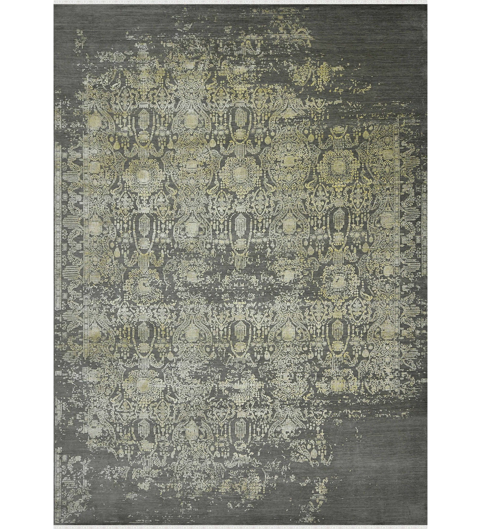 Pearl Transitional Pattern Hand Knotted  Rectangle Anti-Skid Designer Carpet, Prayer Rug For Office Cabins, Small Living Spaces - 2'X3'