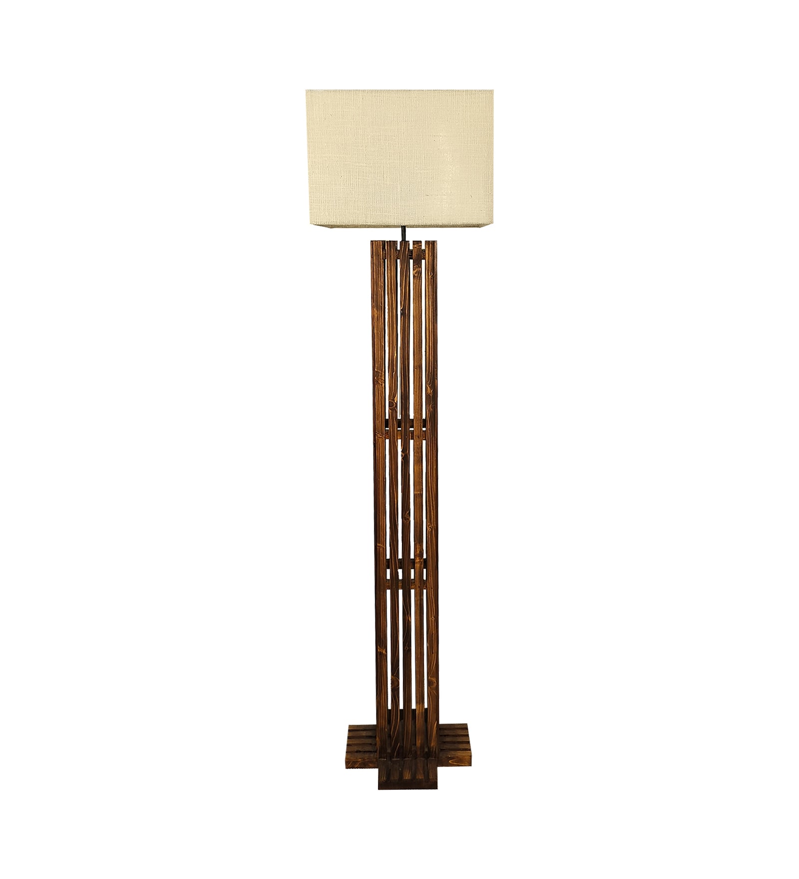 Elegant Wooden Floor Lamp with Brown Base and Beige Fabric Lampshade (BULB NOT INCLUDED)