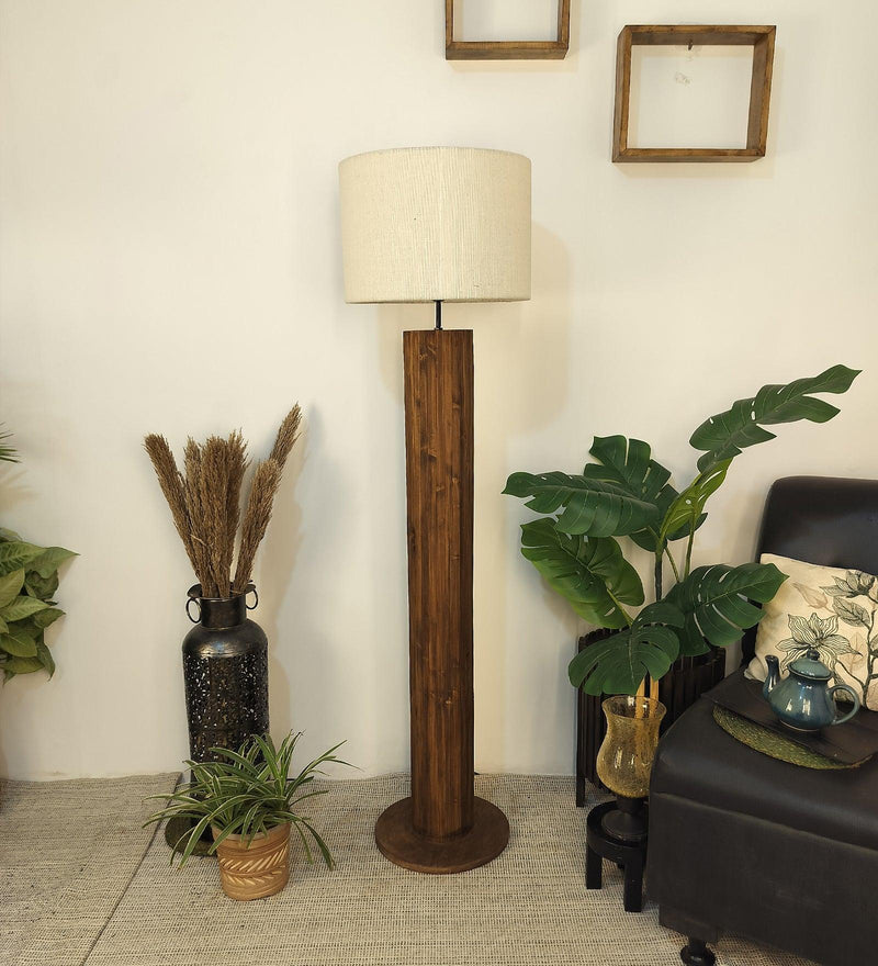 2_27daf237-7fc5-4b4d-8a5c-bba06503fe0f.jpg Tattva Woods Wooden Floor Lamp with Premium Beige Fabric Lampshade (BULB NOT INCLUDED) - Image 1