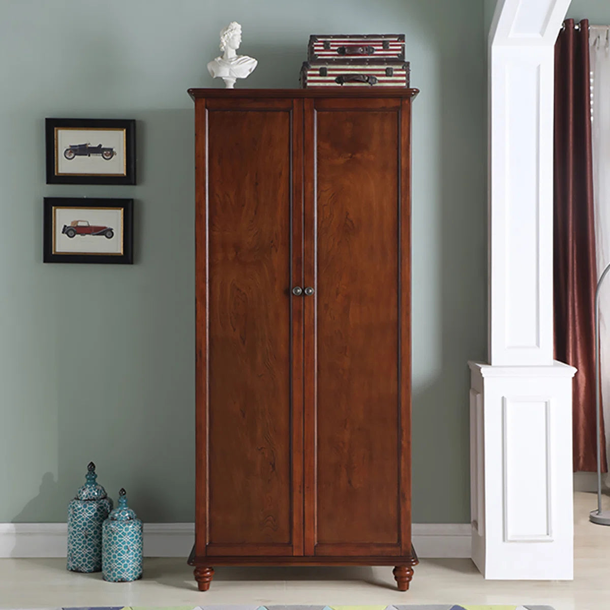 Rubber Wood Wardrobe – American-Style Wooden Closet for Bedroom