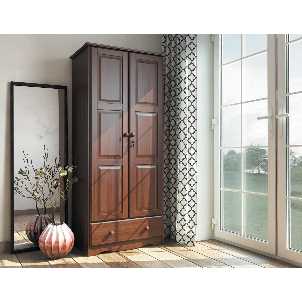 2-Door Solid Wood Wardrobe Armoire Primm Flexible with Secure Lock-OUCH CART | Wardrobe 
