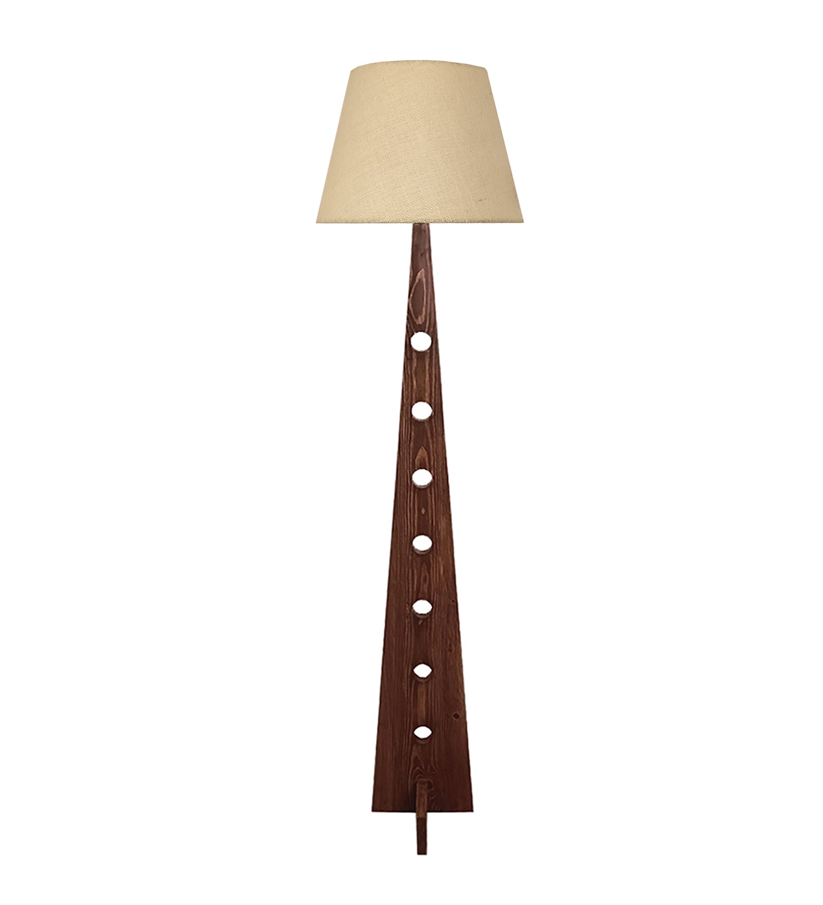 Bevel Wooden Floor Lamp with Brown Base and Yellow Printed Fabric Lampshade