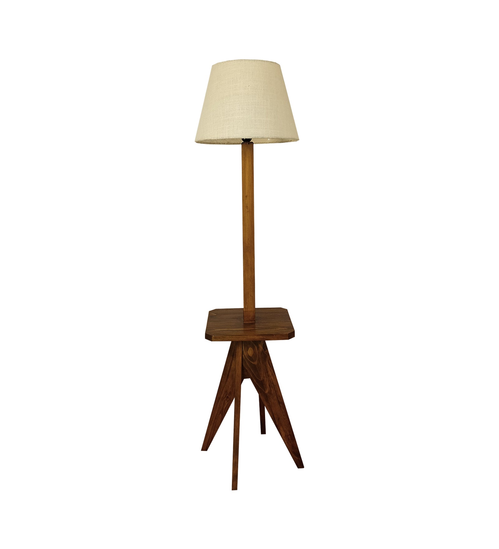 Claude Wooden Floor Lamp with Brown Base and Jute Fabric Lampshade (BULB NOT INCLUDED)
