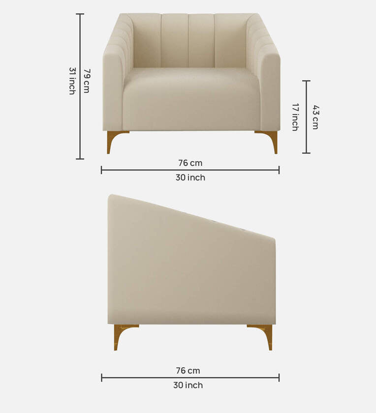 Velvet 1 Seater sofa in Ivory colour
