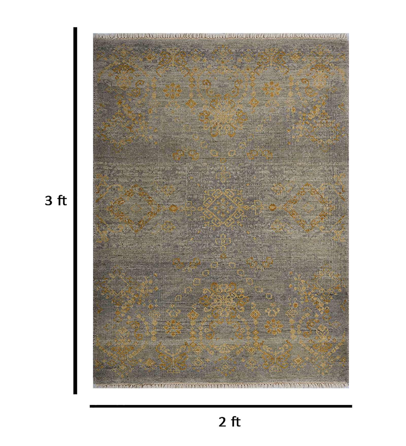 Kohinoor Transitional Pattern Hand Knotted  Rectangle Anti-Skid Designer Carpet, Prayer Rug For Office Cabins, Small Living Spaces - 2'X3'