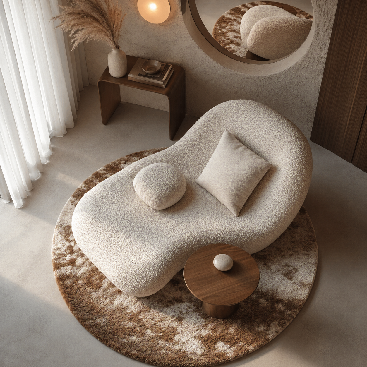 Modern Curved Chaise Lounge Sofa – Plush Upholstered Accent Couch for Living Room