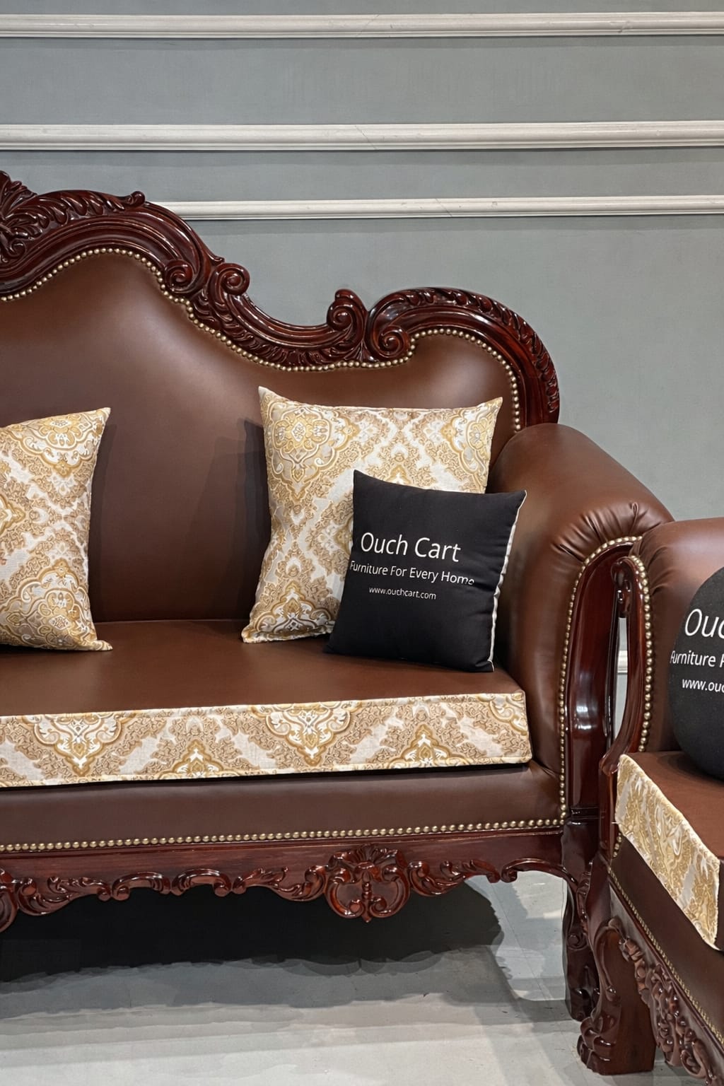 Luxury Classic Wooden Sofa Set (3+1+1) with Premium Upholstery | Royal Living Room Furniture