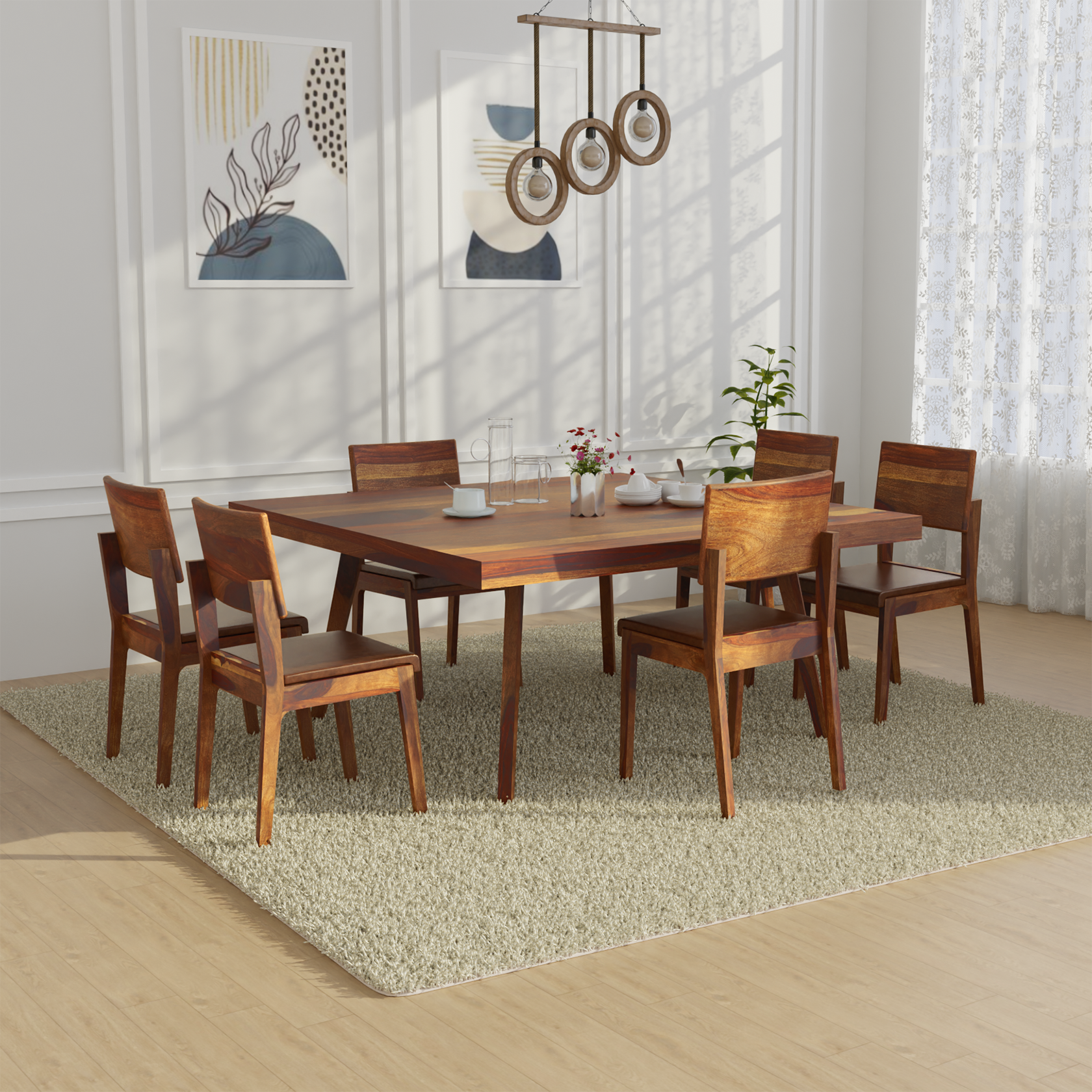 Resonance Sheesham wood Dining Table In Reddish Walnut color with 6 Seating