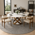 Maxwell Modern Dining Room Sets, Pre-Assembly Round Dining Table Sets, Sintered Stone Tabletop Kitchen Dining Table Set With Upholstered Chairs