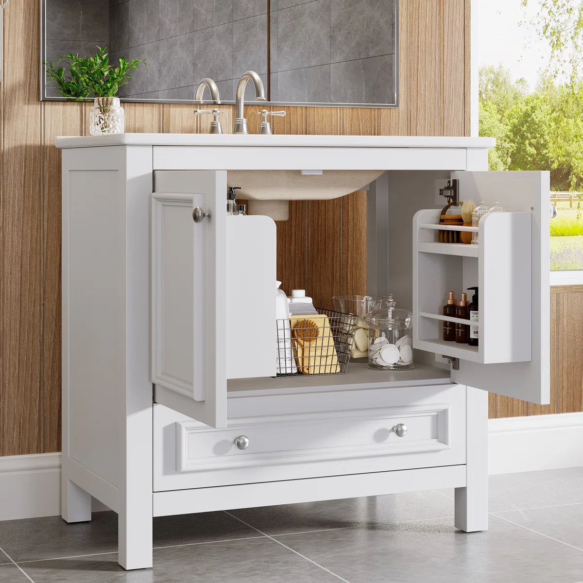 Solid Wood Freestanding Bathroom Vanity with Sink