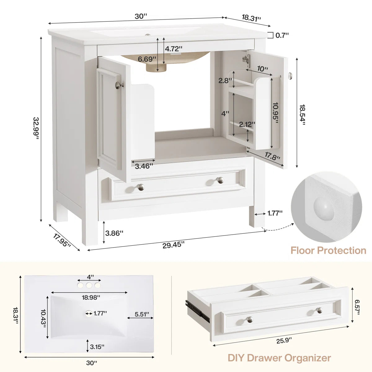 Solid Wood Freestanding Bathroom Vanity with Sink
