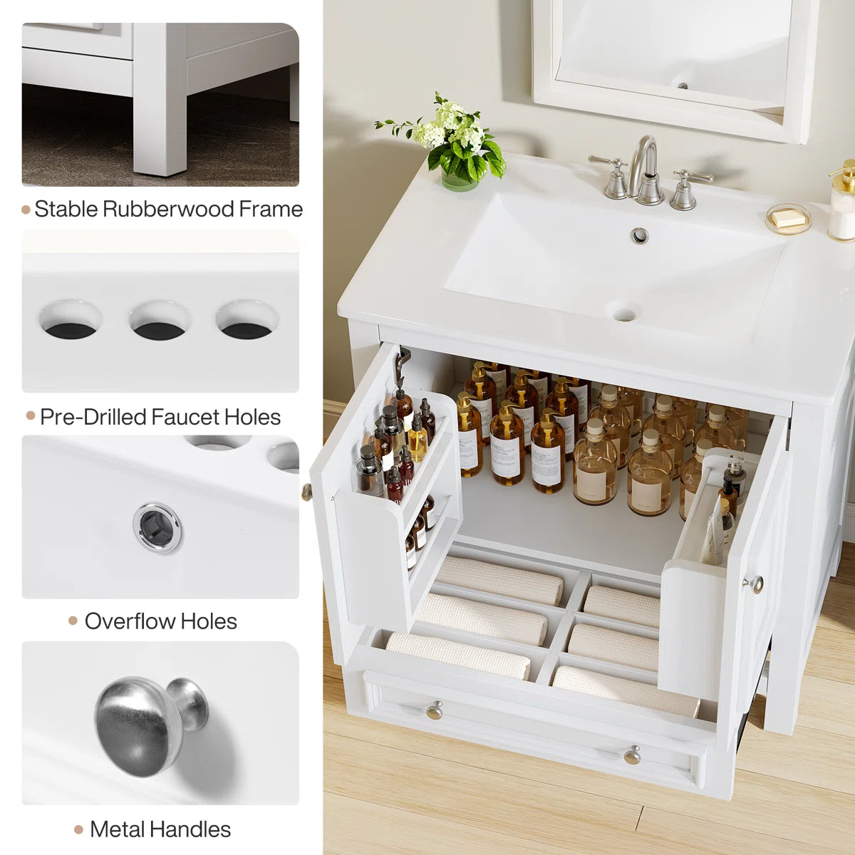 Solid Wood Freestanding Bathroom Vanity with Sink