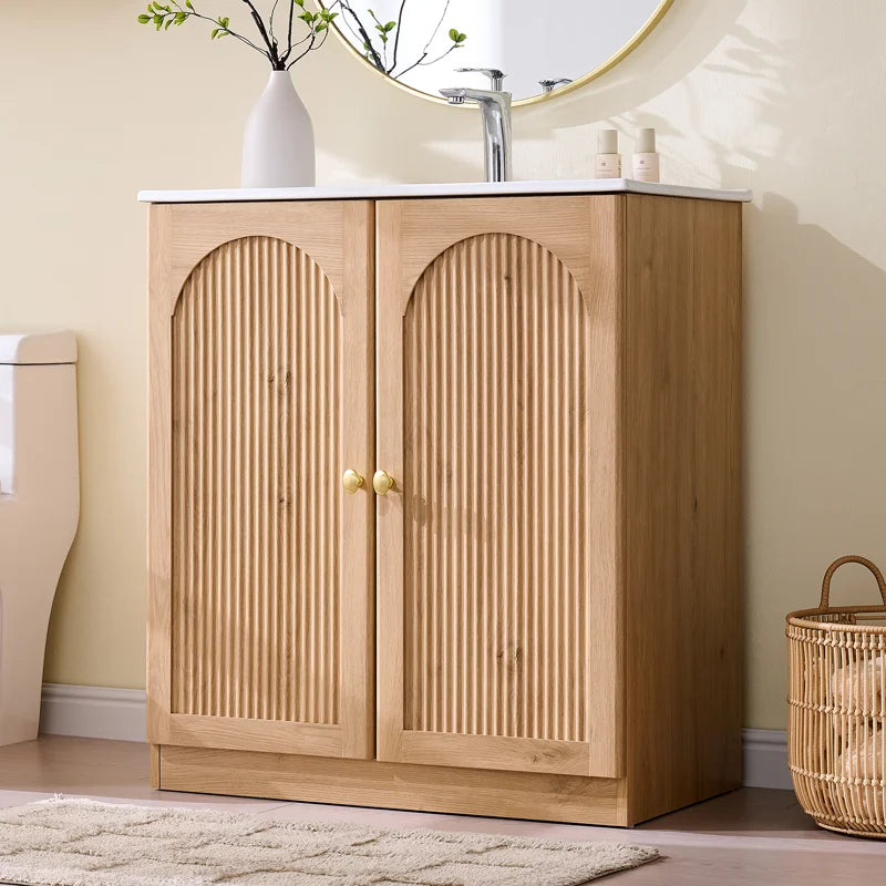 30 Inch Arched Fluted Bathroom Vanity with Ceramic Basin