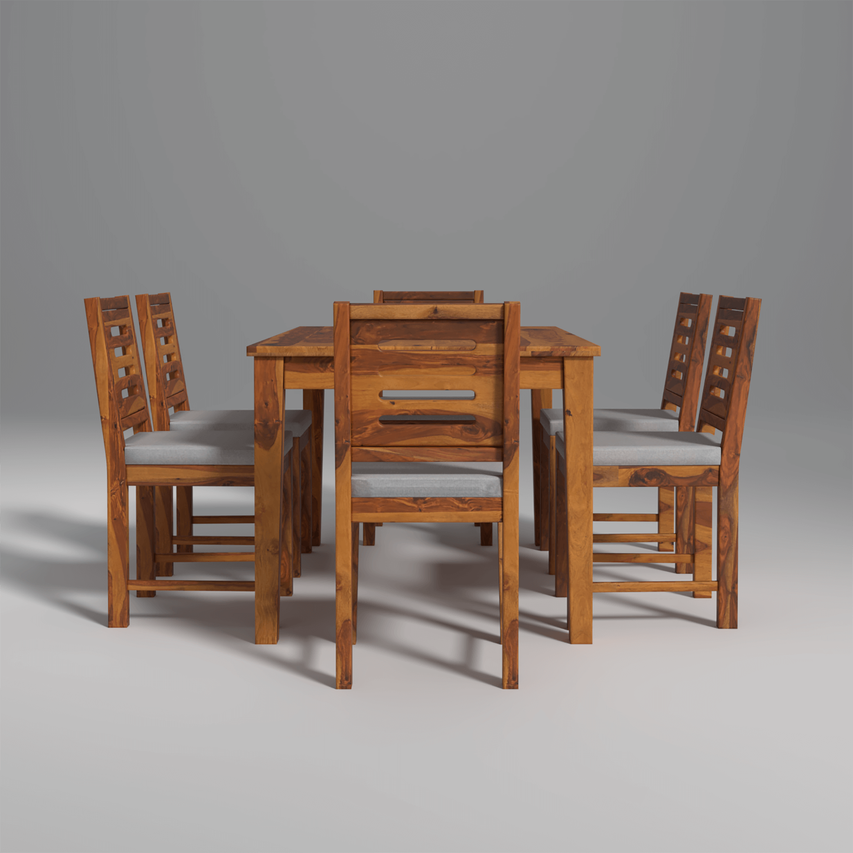 Orbital Sheesham Wood Dining Table Set (6 seater) In Light Honey