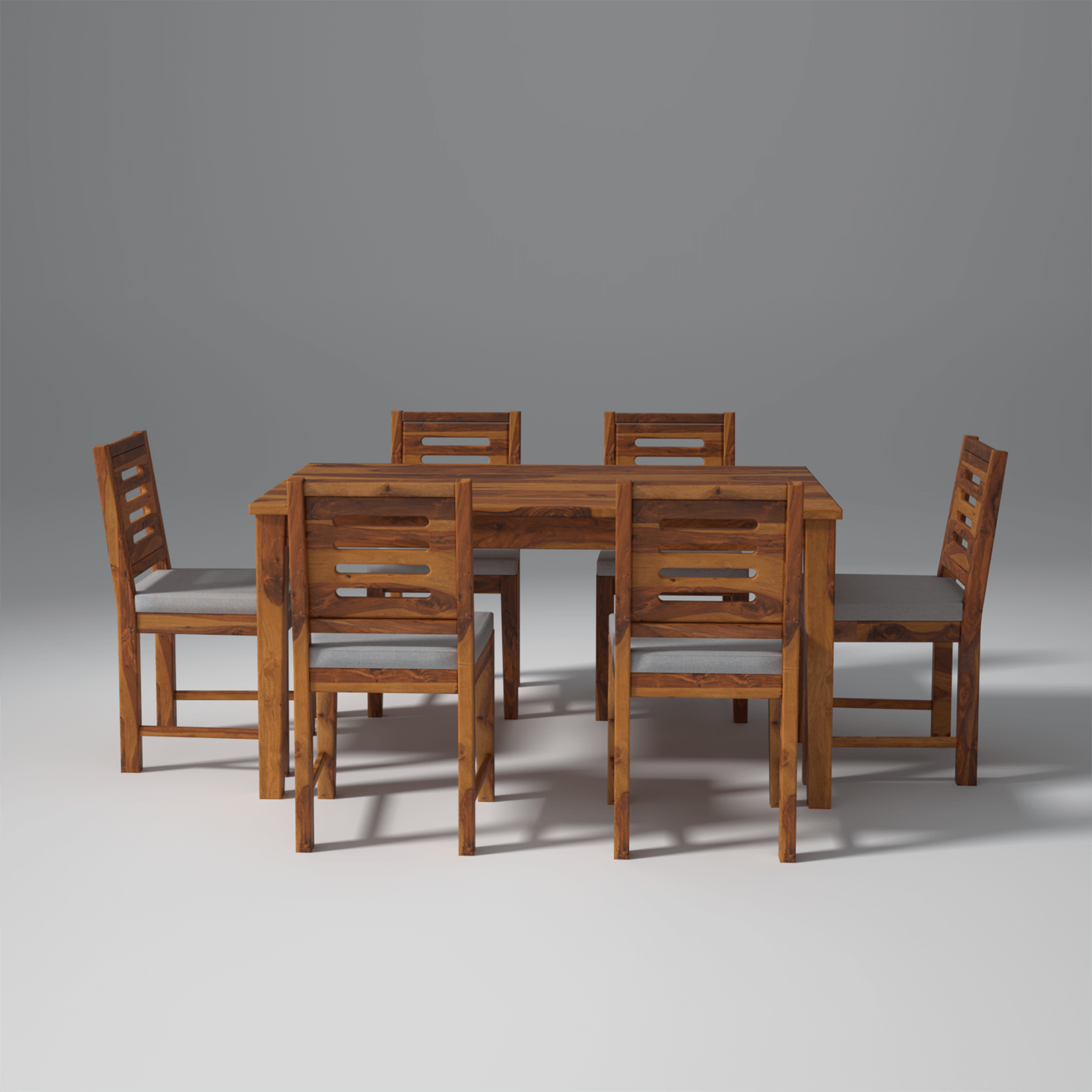 Orbital Sheesham Wood Dining Table Set (6 seater) In Light Honey