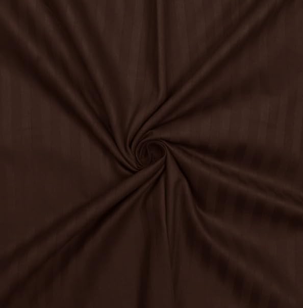 Brown Solid Striped Cotton Double King Bedsheet with 2 Pillow Covers | 90 x 100 Inches | 300 Thread Count | Superfine Soft & Breathable Flat Bedsheet for Home, Hotel