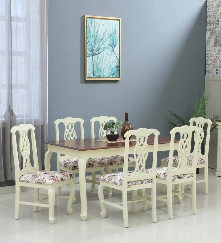 Solid Wood 6 Seater Dining Set In Tulip Finish