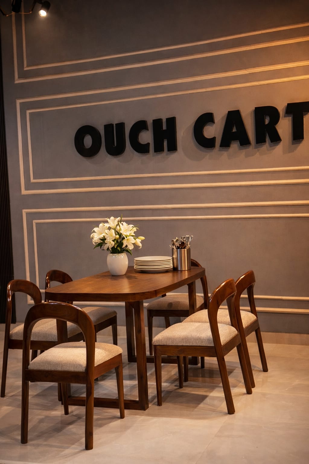 Modern Wooden 4-Seater Dining Table Set with Cushioned Chairs | Elegant Home Dining Furniture
