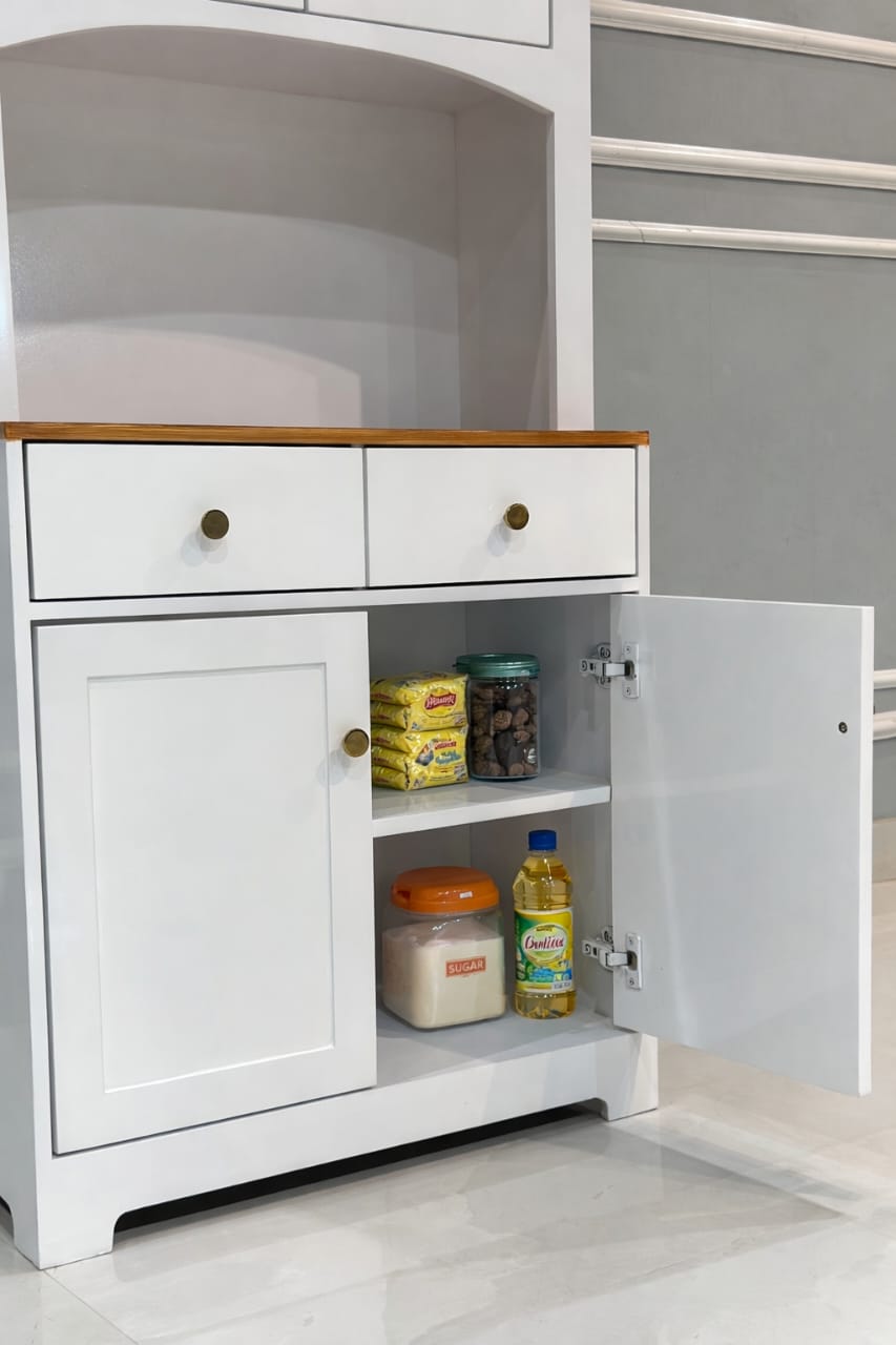 Buffet Cabinet with Hutch Kitchen Pantry Storage Cabinet White Sideboard for Kitchen Storage Microwave Cabinet with Storage, 4 Doors, 2 Adjustable Shelves & 1 Drawers