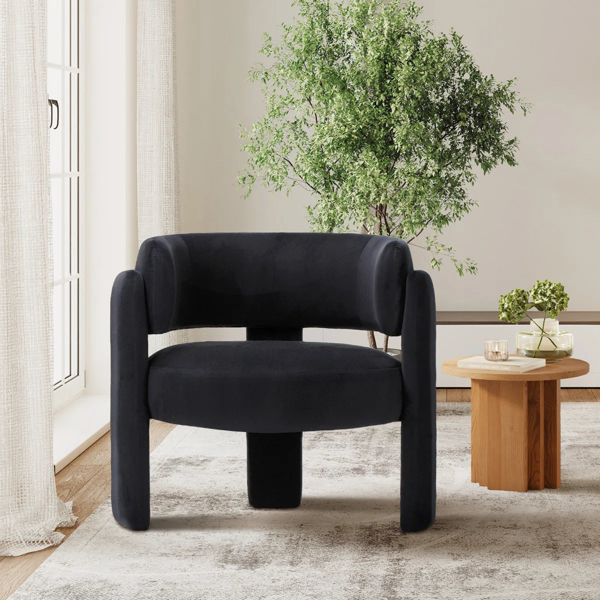 Upholstered Modern 3-Legs Barrel Accent Chair