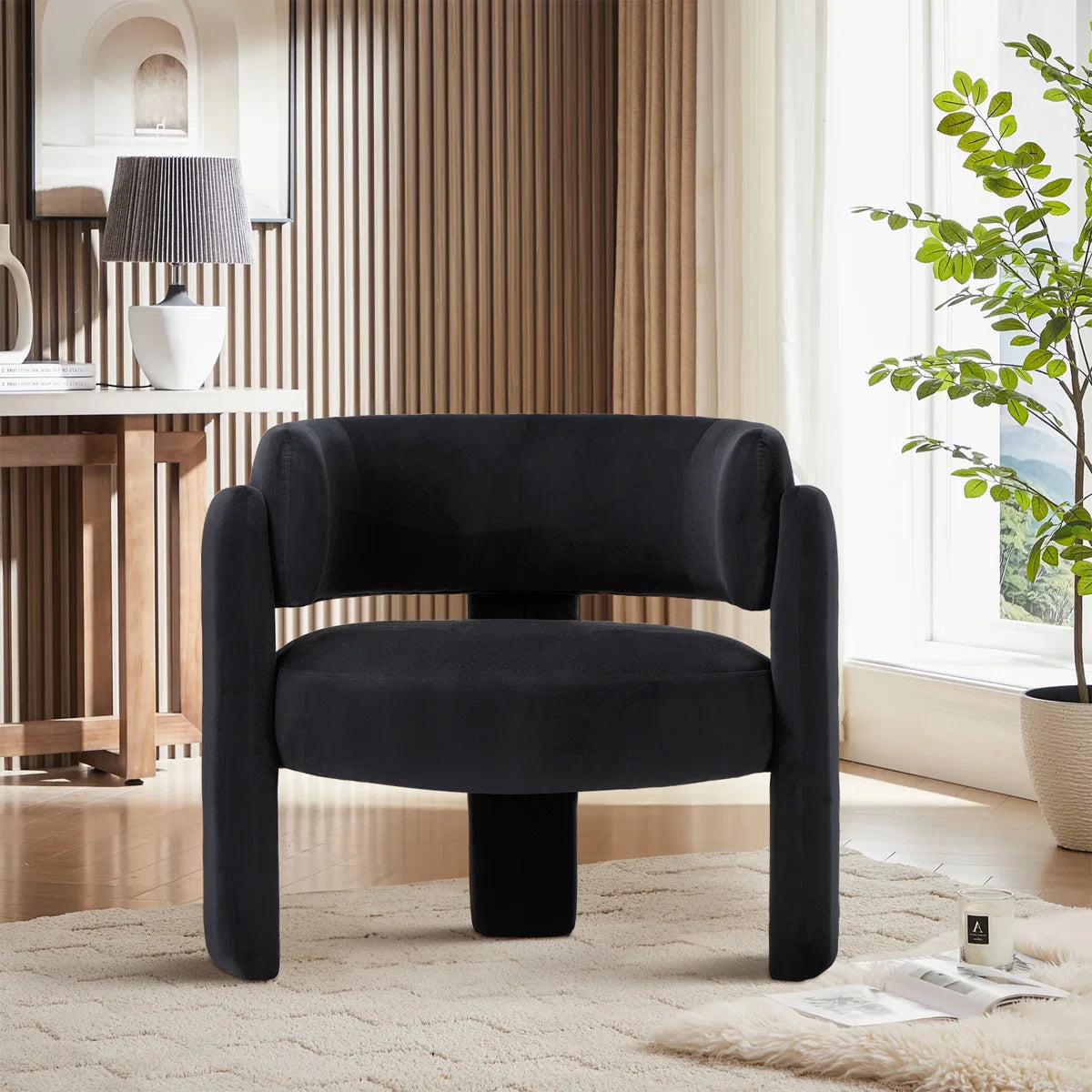 Upholstered Modern 3-Legs Barrel Accent Chair