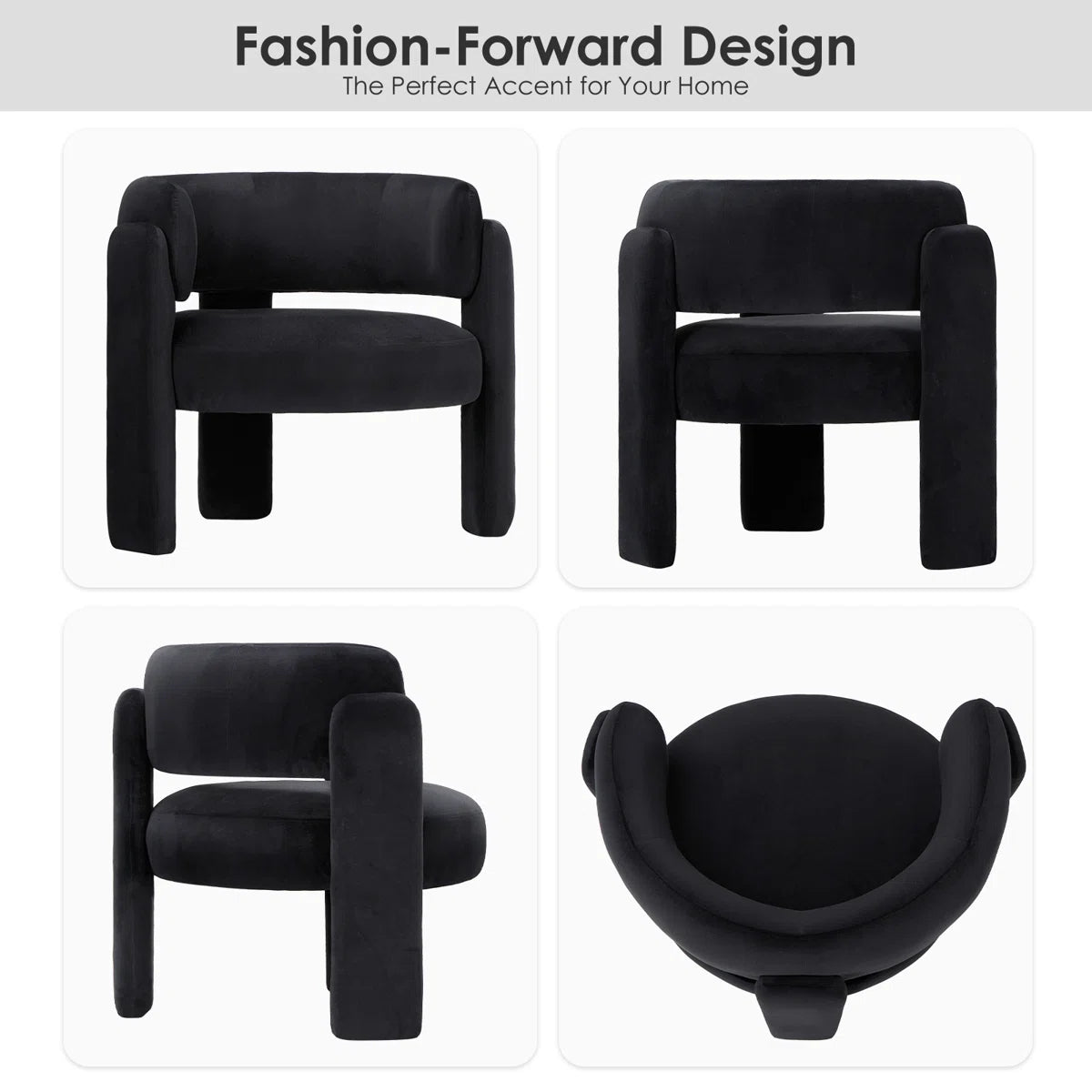 Upholstered Modern 3-Legs Barrel Accent Chair