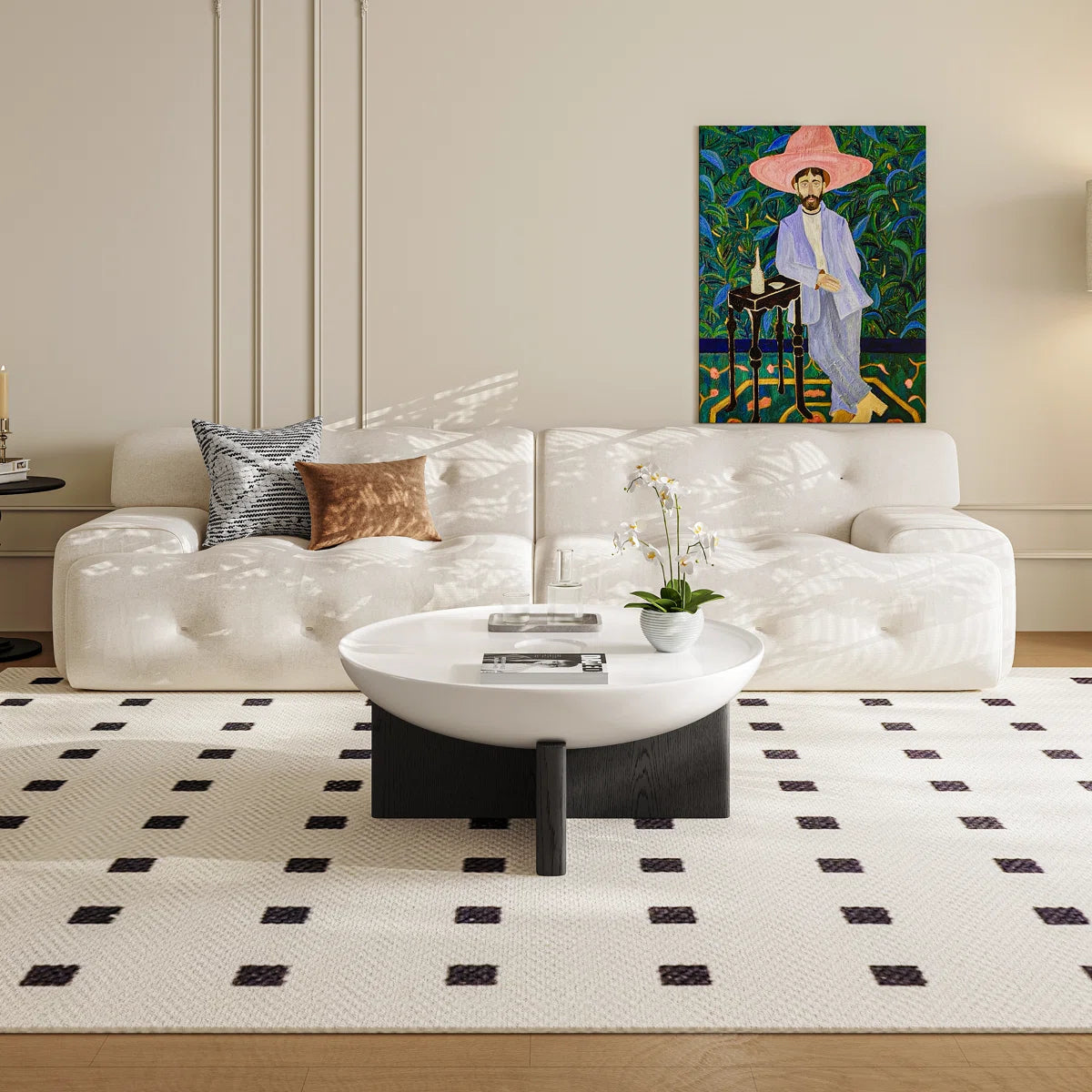 35.4" Round Coffee Table Morden Wood Coffee Table, White Top & Black Leg Coffee Table-OUCH CART | Centerr table 