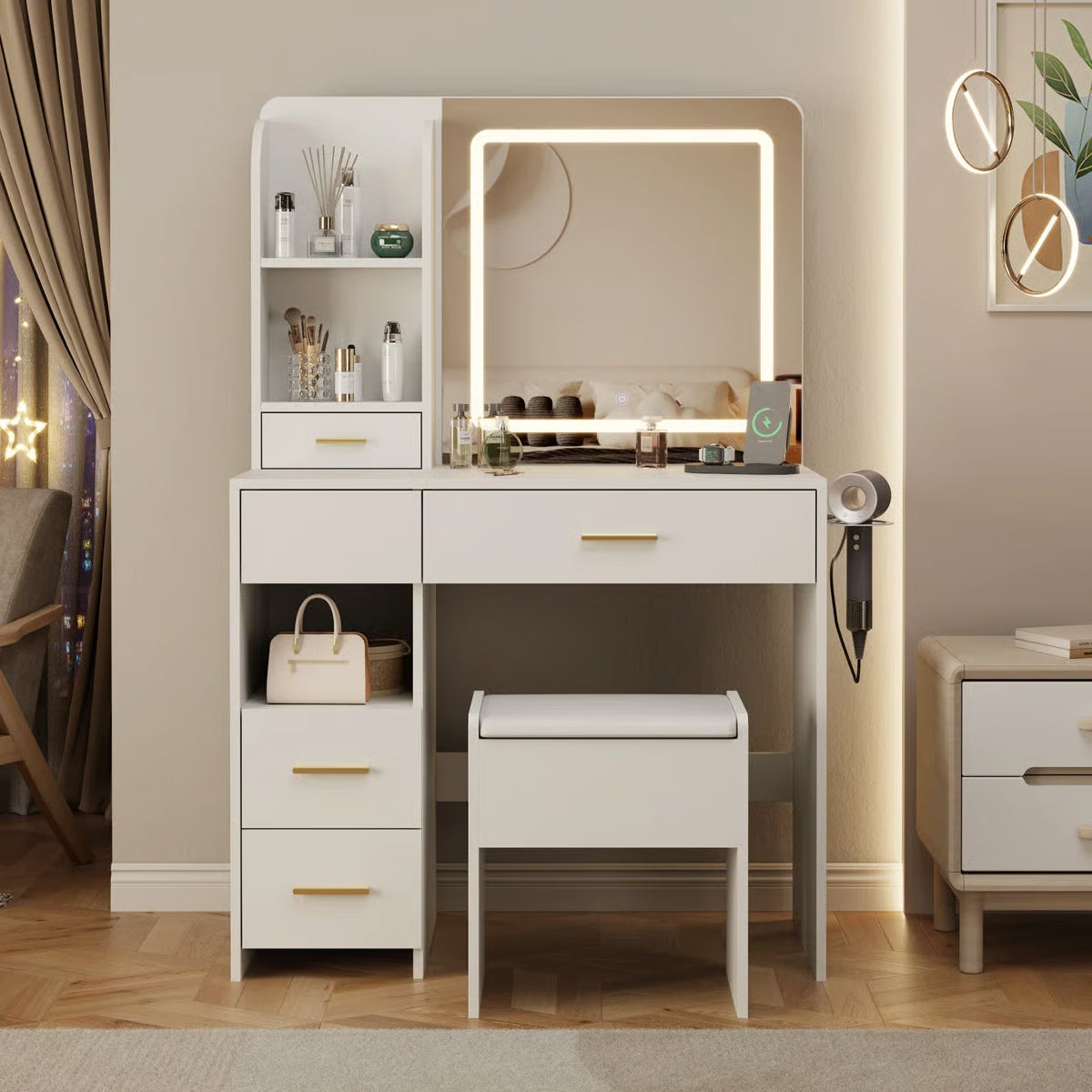 Stylish 35" Vanity Table with HD Mirror and 5 Drawers for Bedroom Decor-OUCH CART | Dressing table