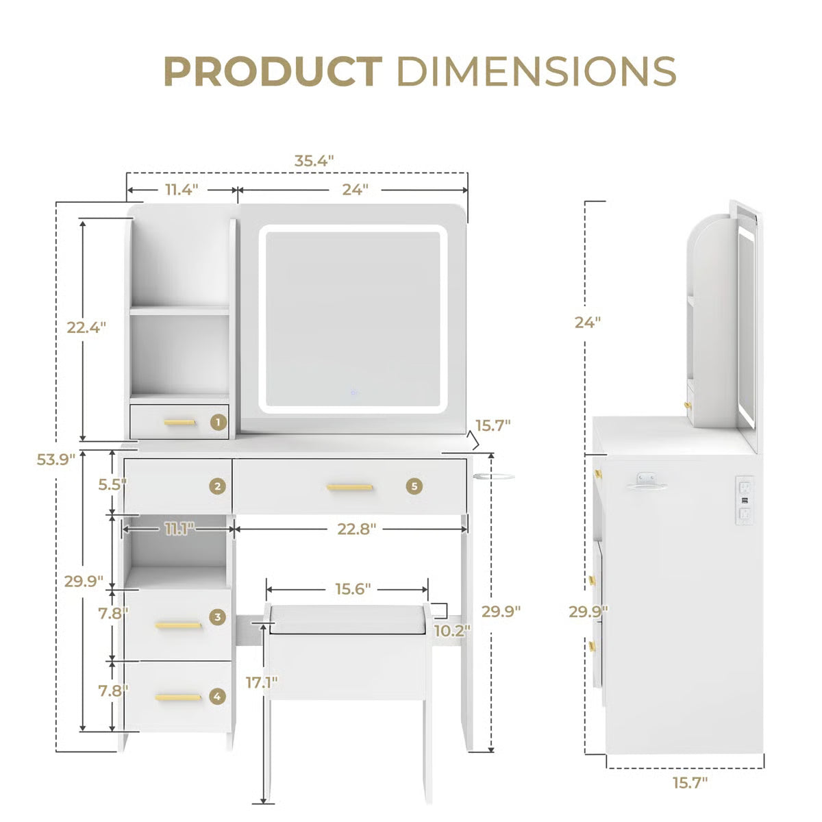 Stylish 35" Vanity Table with HD Mirror and 5 Drawers for Bedroom Decor-OUCH CART | Dressing table