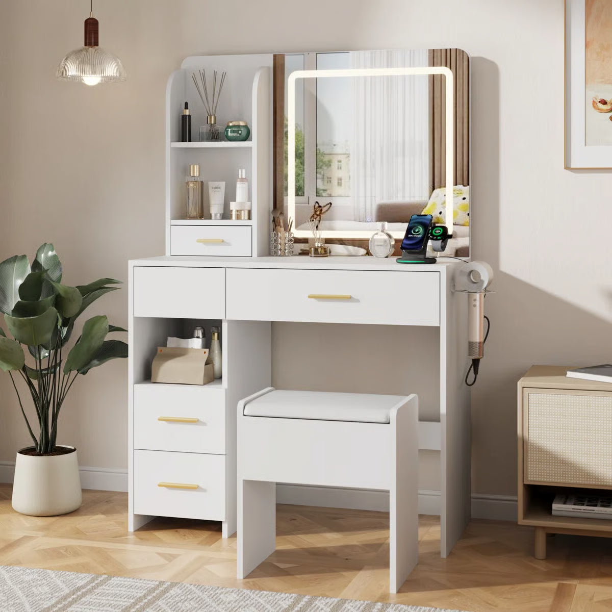 Stylish 35" Vanity Table with HD Mirror and 5 Drawers for Bedroom Decor