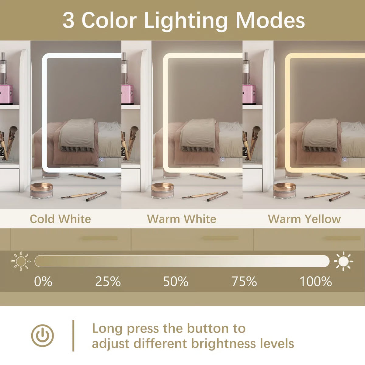 Stylish 35" Vanity Table with HD Mirror and 5 Drawers for Bedroom Decor