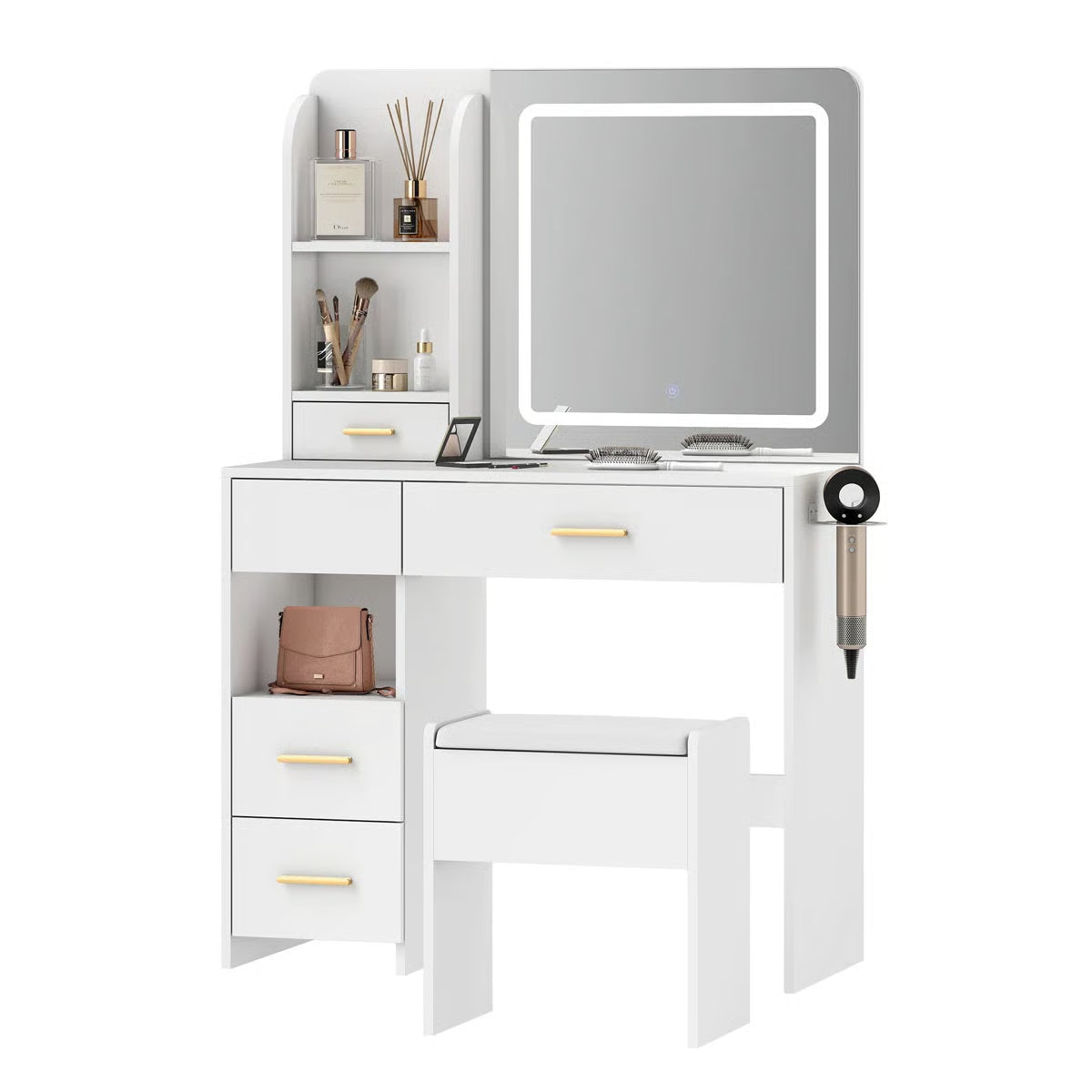 Stylish 35" Vanity Table with HD Mirror and 5 Drawers for Bedroom Decor-OUCH CART | Dressing table