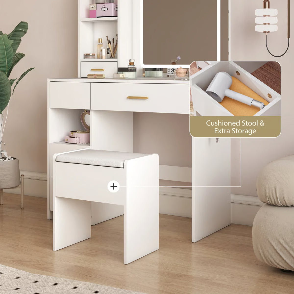 Stylish 35" Vanity Table with HD Mirror and 5 Drawers for Bedroom Decor-OUCH CART | Dressing table