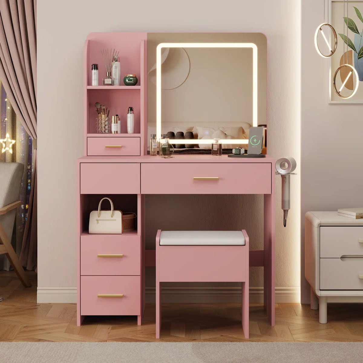 Stylish 35" Vanity Table with HD Mirror and 5 Drawers for Bedroom Decor-OUCH CART | Dressing table