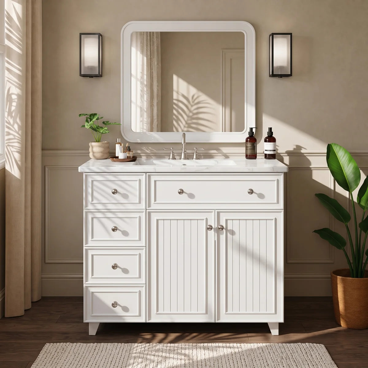 36 Inch White Bathroom Vanity with Ceramic Basin | Fox Marvel
