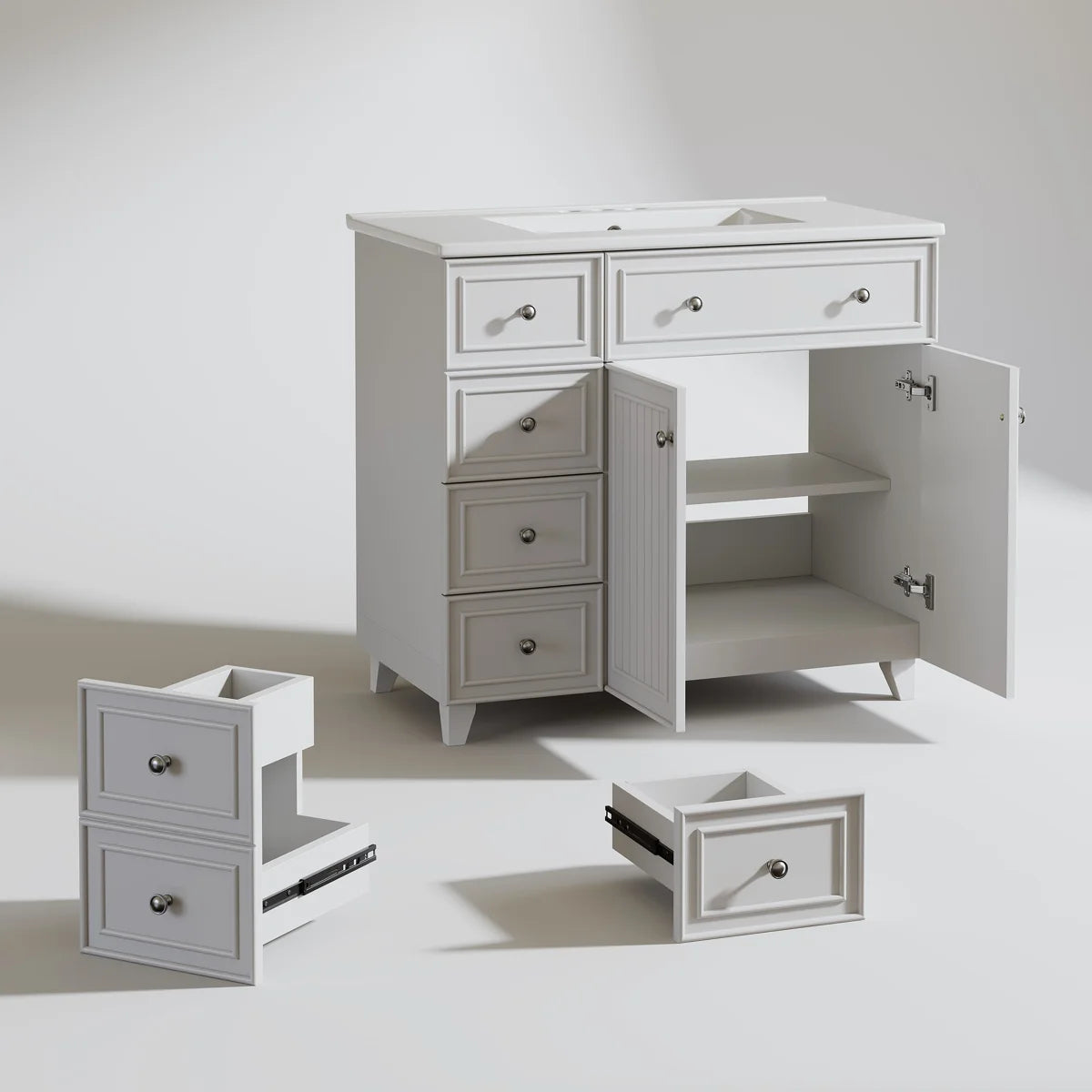 36 Inch White Bathroom Vanity with Ceramic Basin | Fox Marvel
