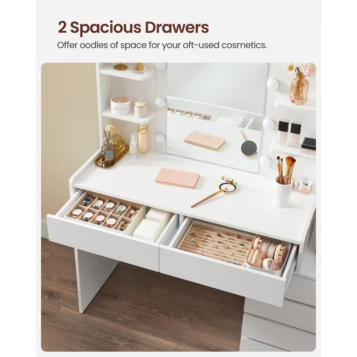 Modern Bedroom Vanity Desk 39.4'' Wide with LED Mirror and 6 Drawers - OUCH CART | Dressing table 
