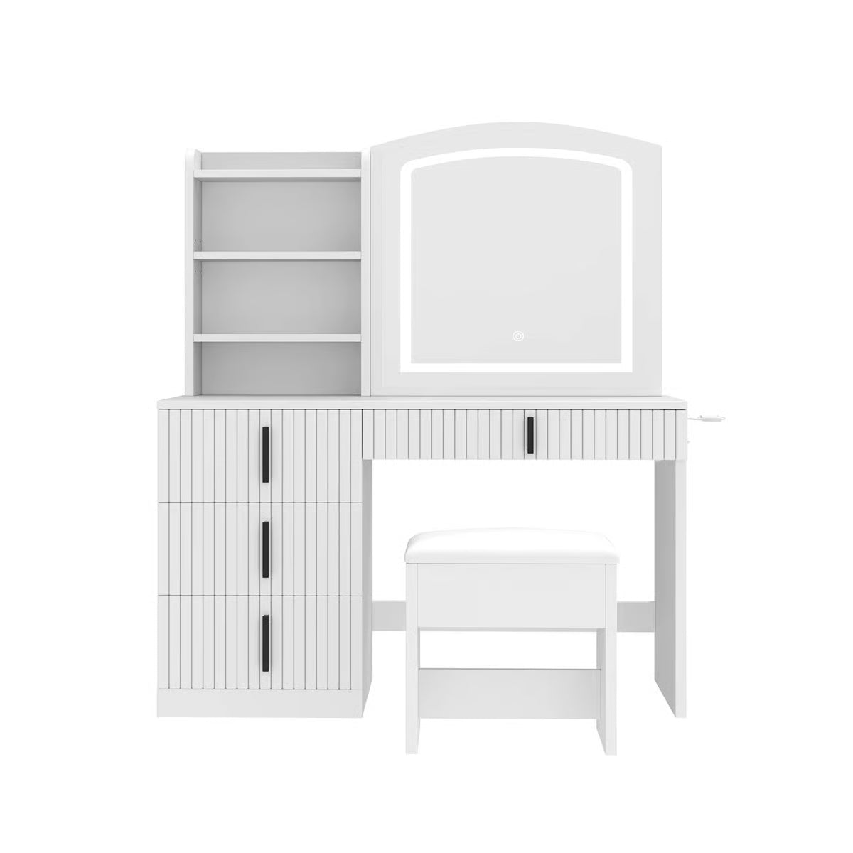 39.5" Fluted Vanity Desk – Makeup Table with Mirror & Storage Cushion Stool Set