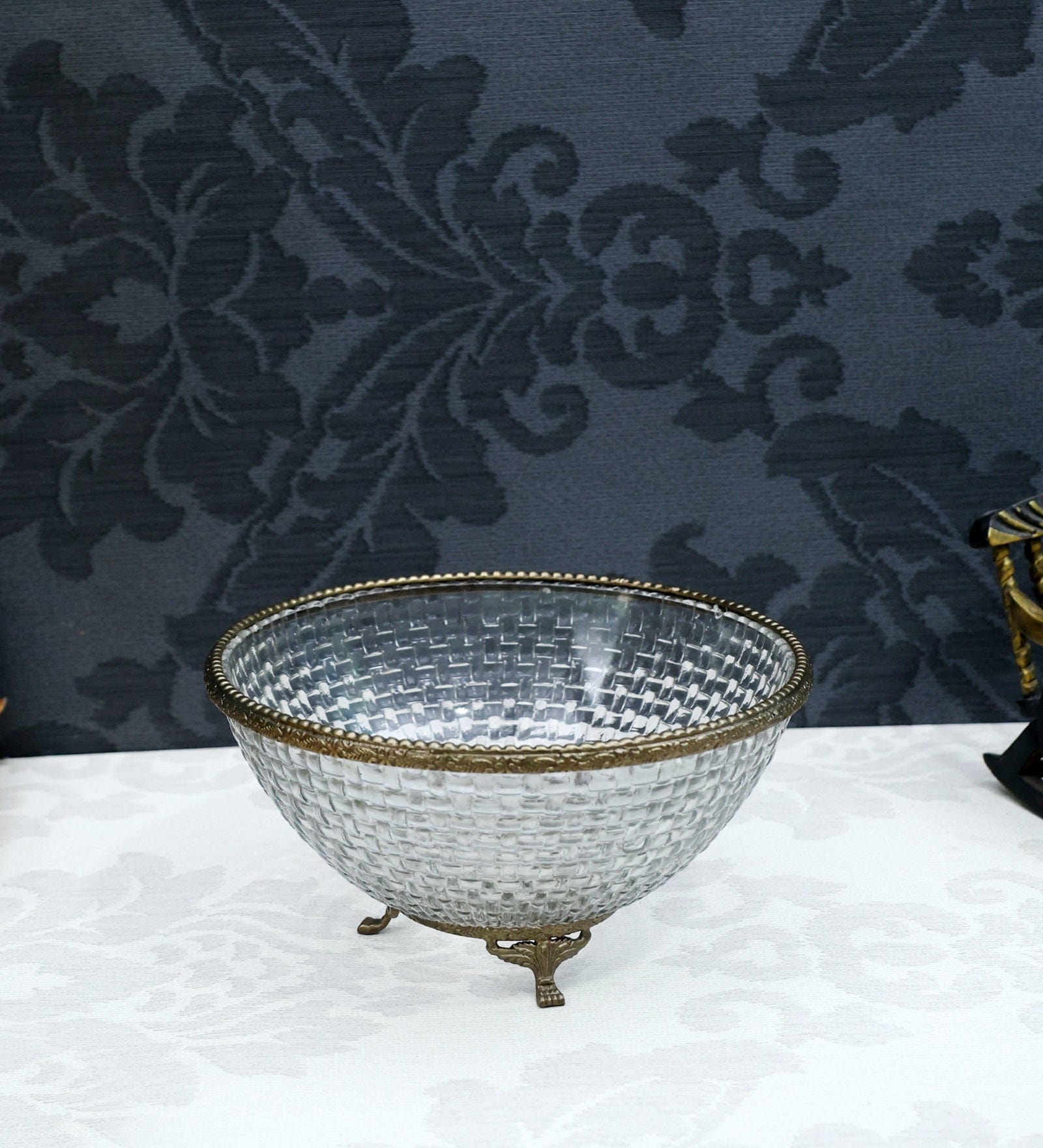 Ribbed Glass Antique Brass Bowl