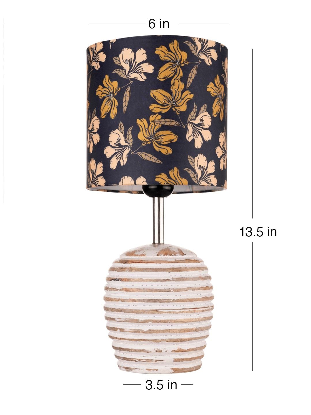 Stripped Distress White Lamp with Black Floral multicolor shade