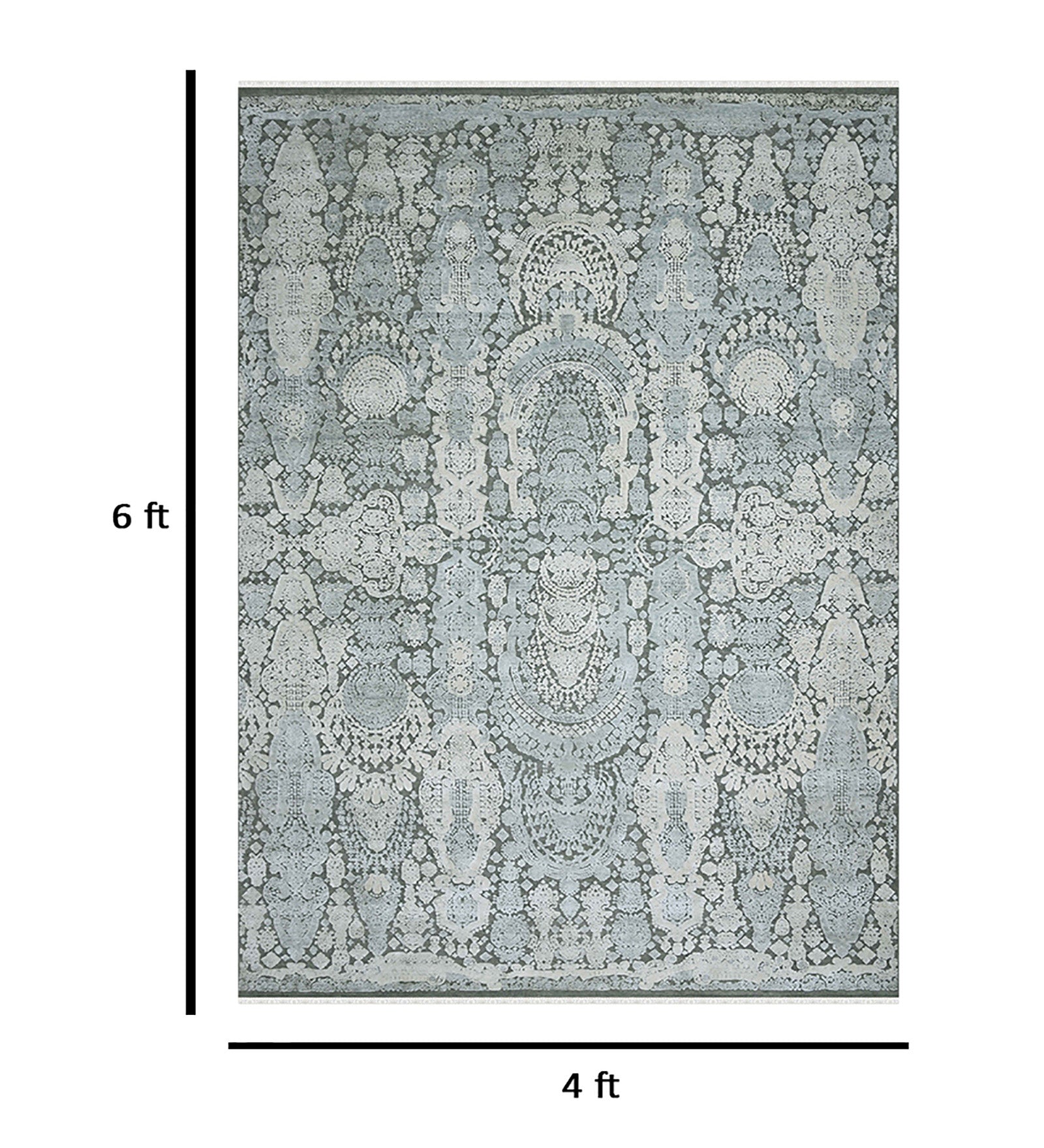 Euphoria Transitional Pattern Hand Knotted  Rectangle Anti-Skid Designer Carpet, Prayer Rug For Office Cabins, Small Living Spaces - 4'x6'