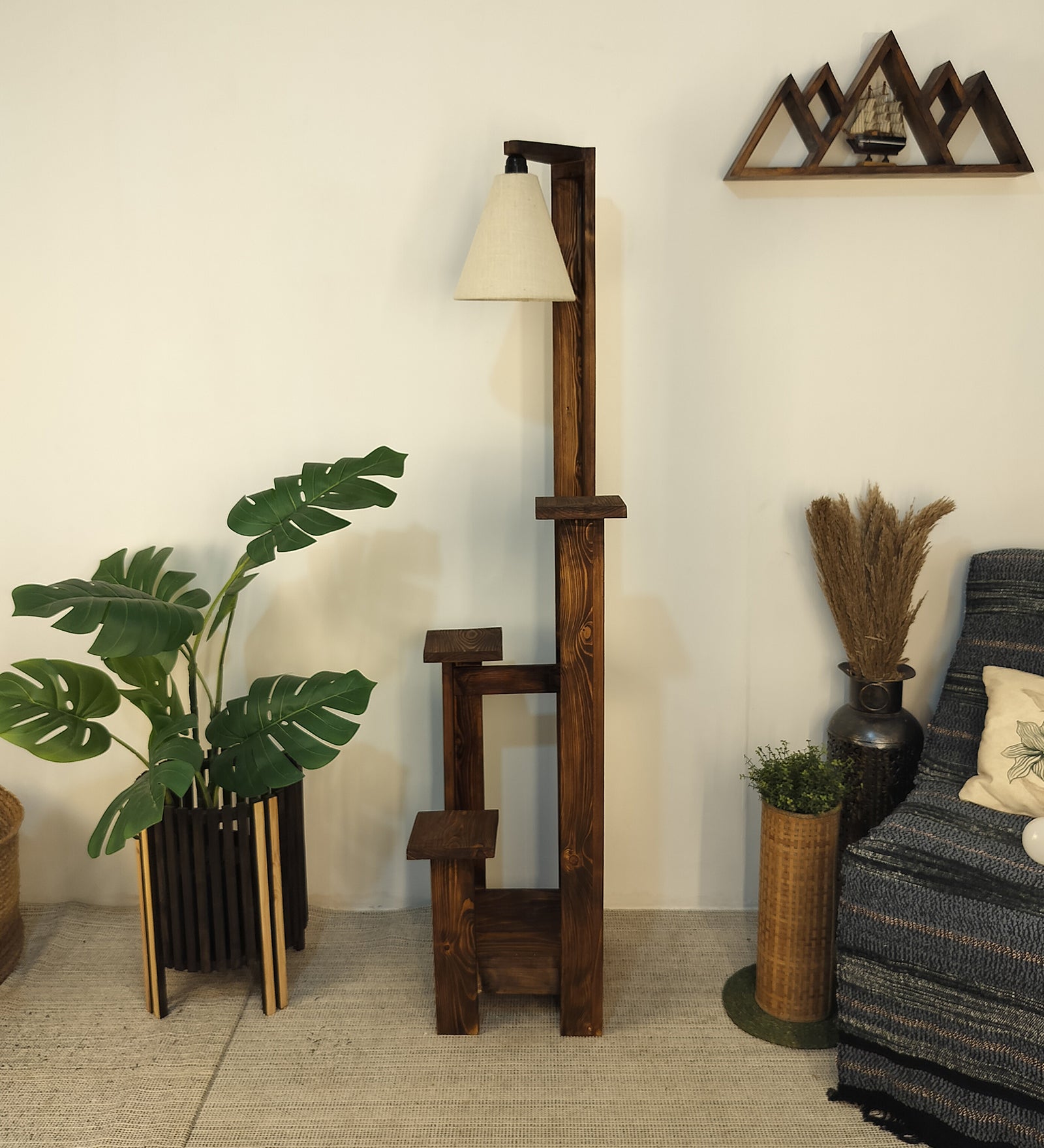 Dorian Wooden Floor Lamp with Brown Base and Jute Fabric Lampshade (BULB NOT INCLUDED)