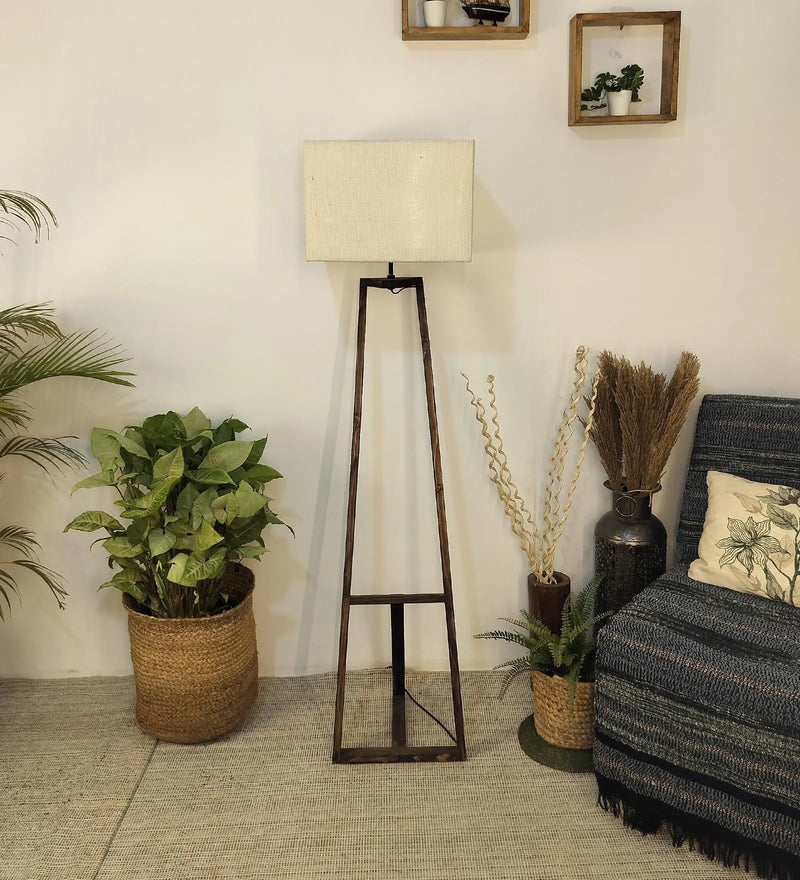 3_54f6373a-6279-46eb-a43d-61fb14722027.jpg Wooden Floor Lamp with Brown Base and Premium Beige Fabric Lampshade (BULB NOT INCLUDED) - Image 1